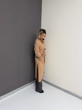LORO PIANA Cappotto cammello lungo con spacchi