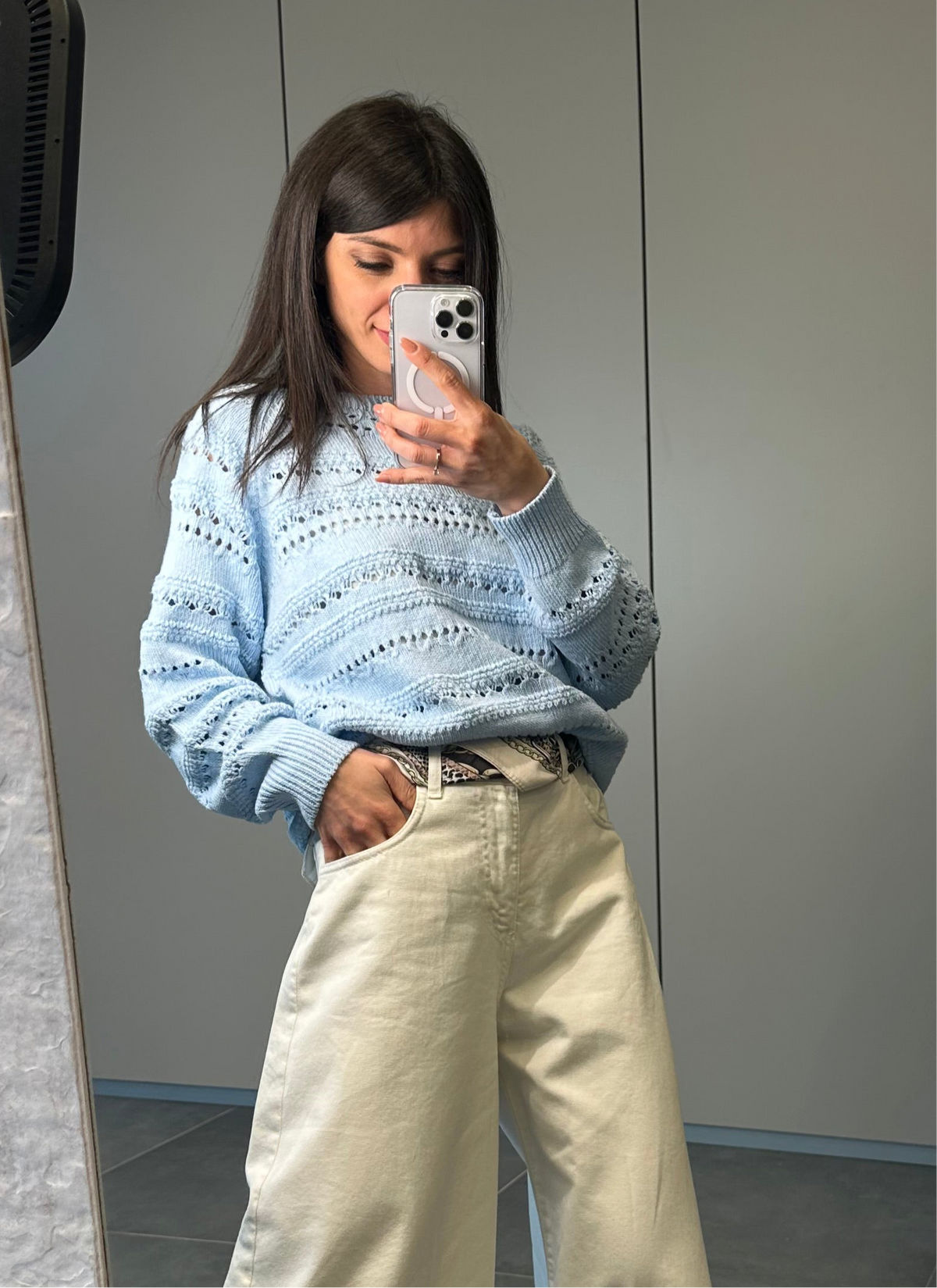 Maglia tricot azzurra girocollo