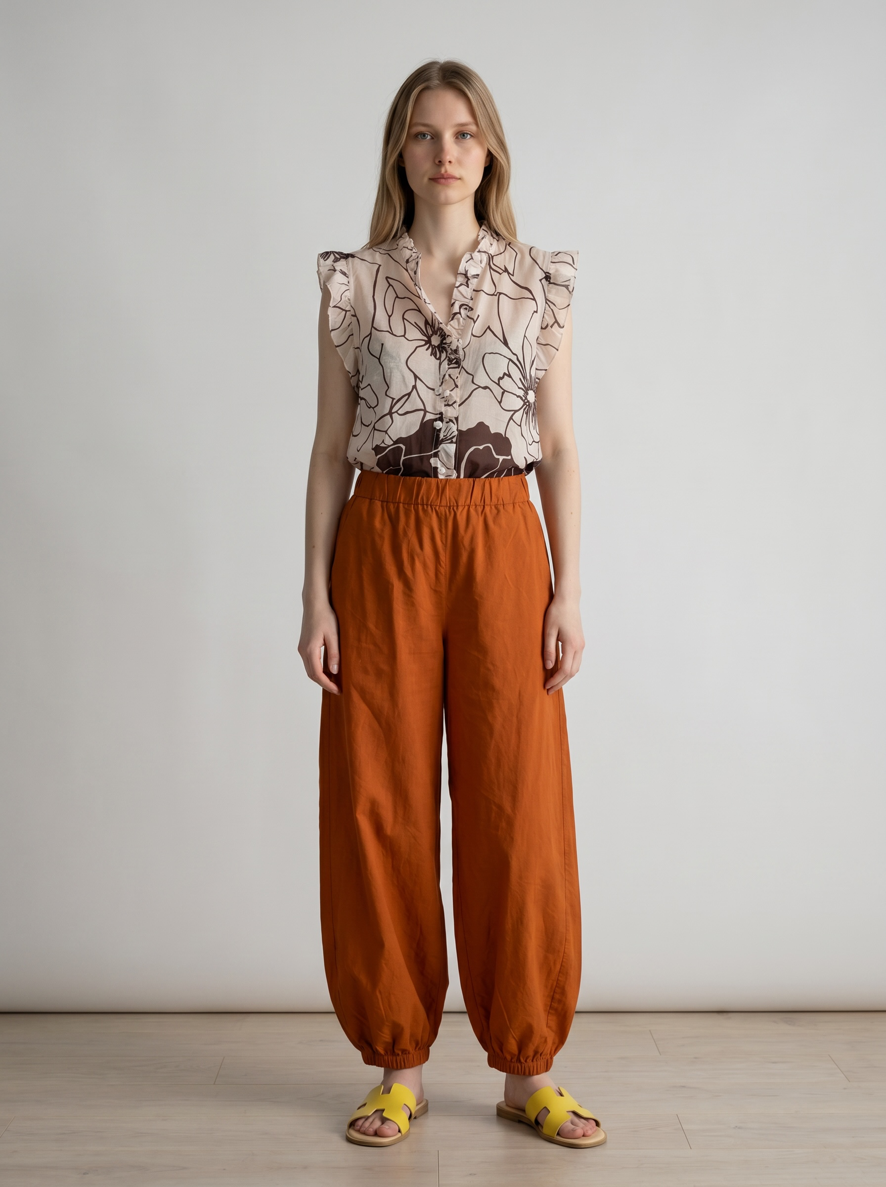 Pantaloni cotone elastico in vita