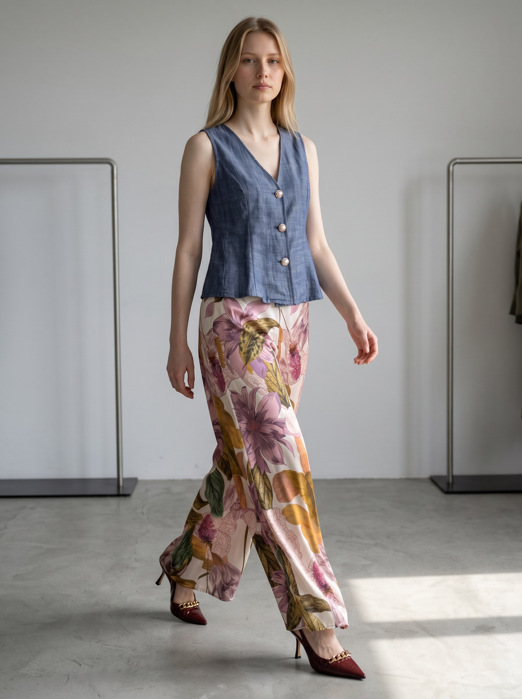 Pantaloni raso FLOWERS