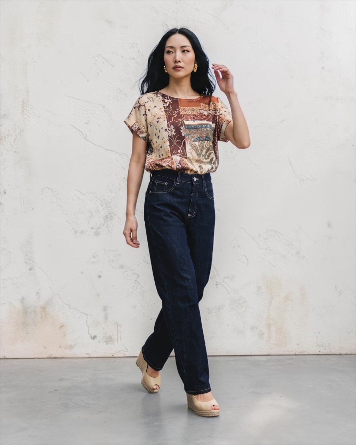Jeans CARROT blu scuro cuciture beige