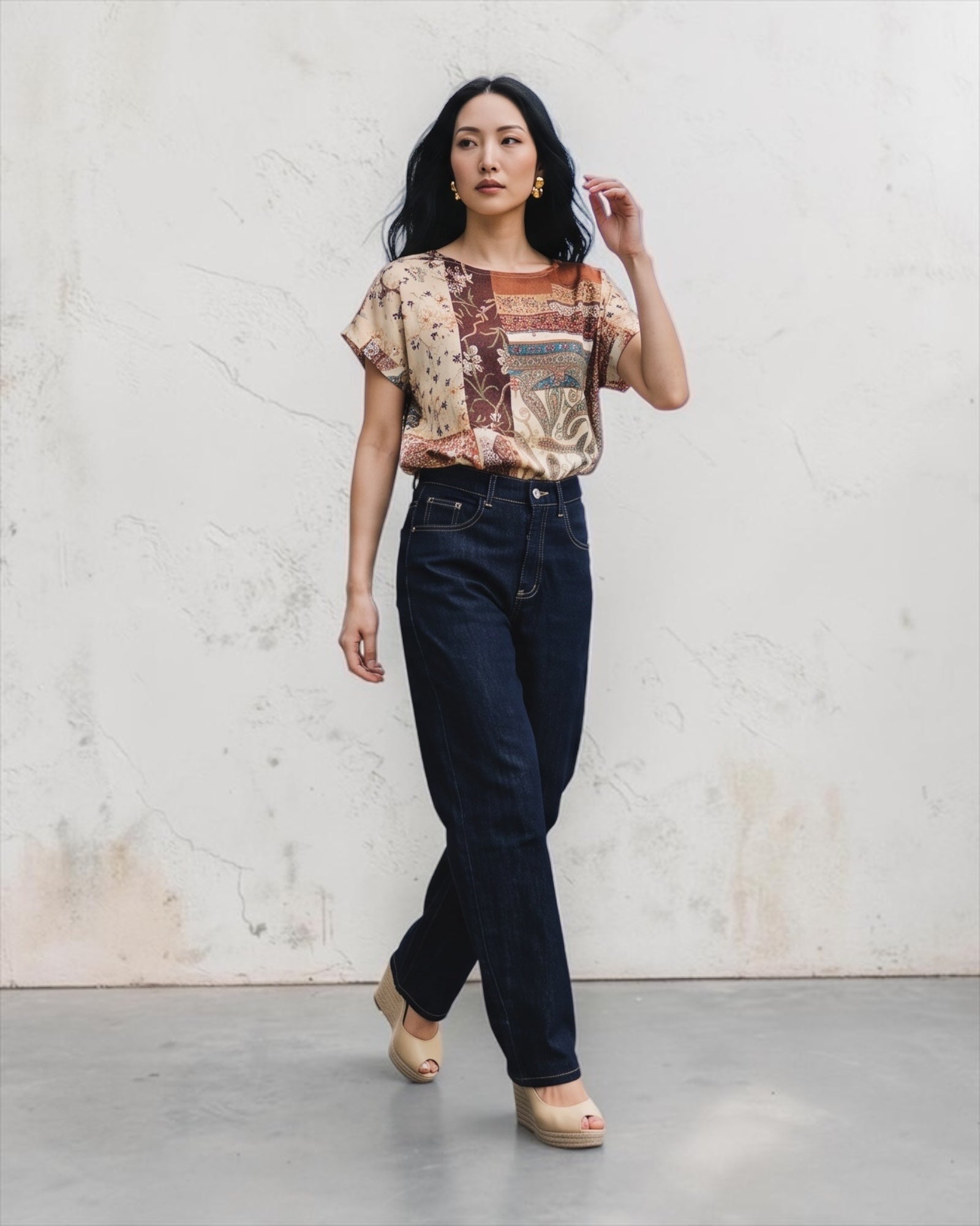 Jeans CARROT blu scuro cuciture beige