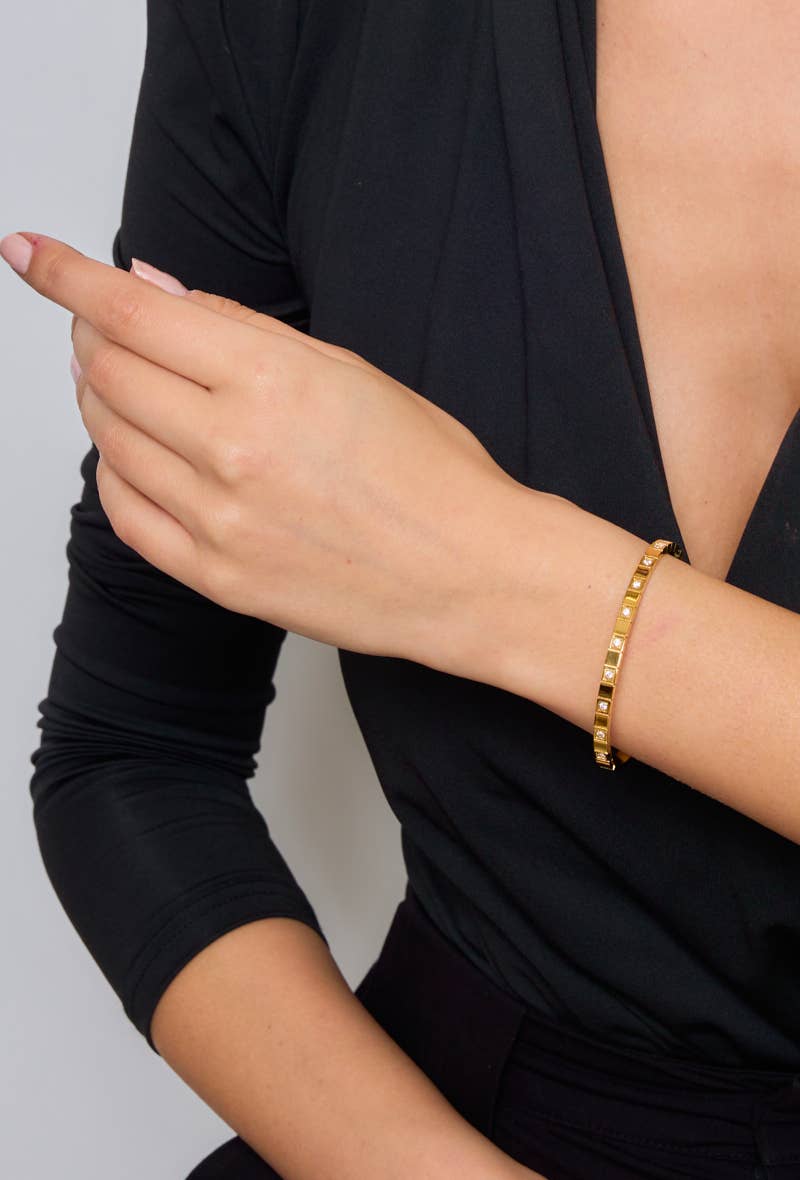 Bracciale rigido in acciaio inossidabile con strass: Oro giallo