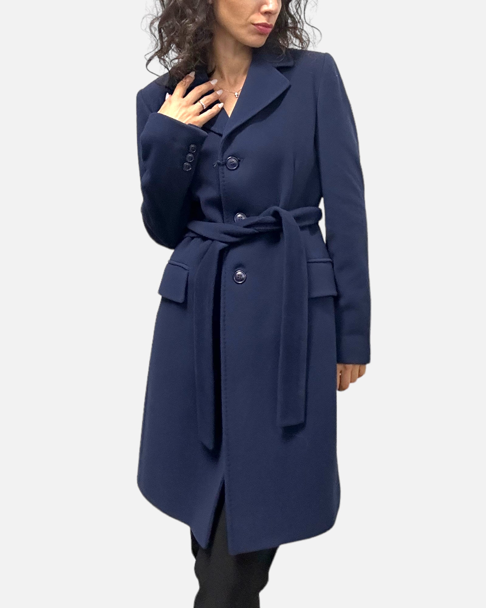 Cappotto blu in cashmere e lana