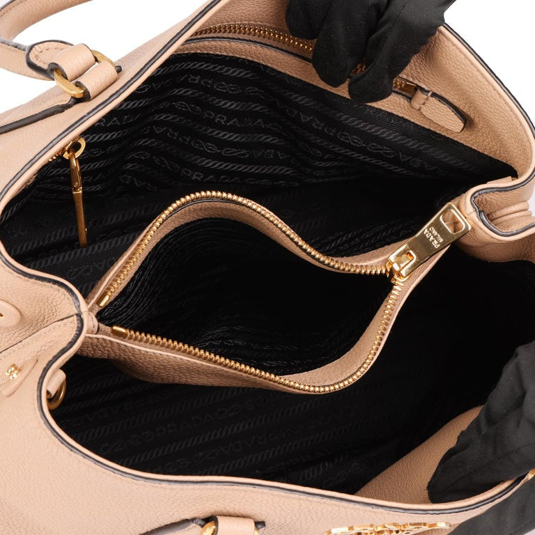 PRADA borsa beige con tracolla pelle martellata