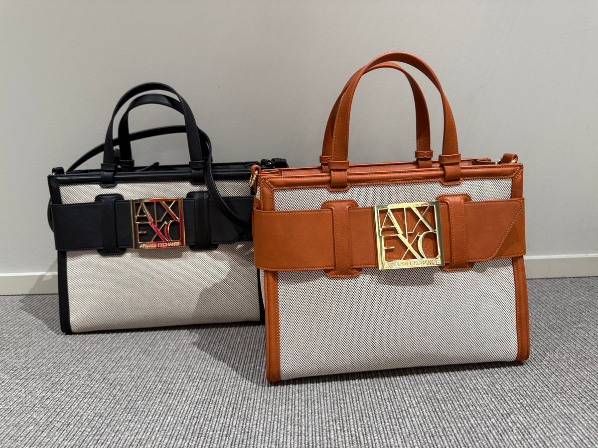 ARMANI Borsa cammello e canvas