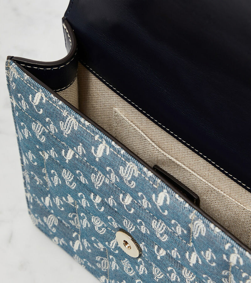 JIMMY CHOO Borsa tracolla denim monogram e pelle