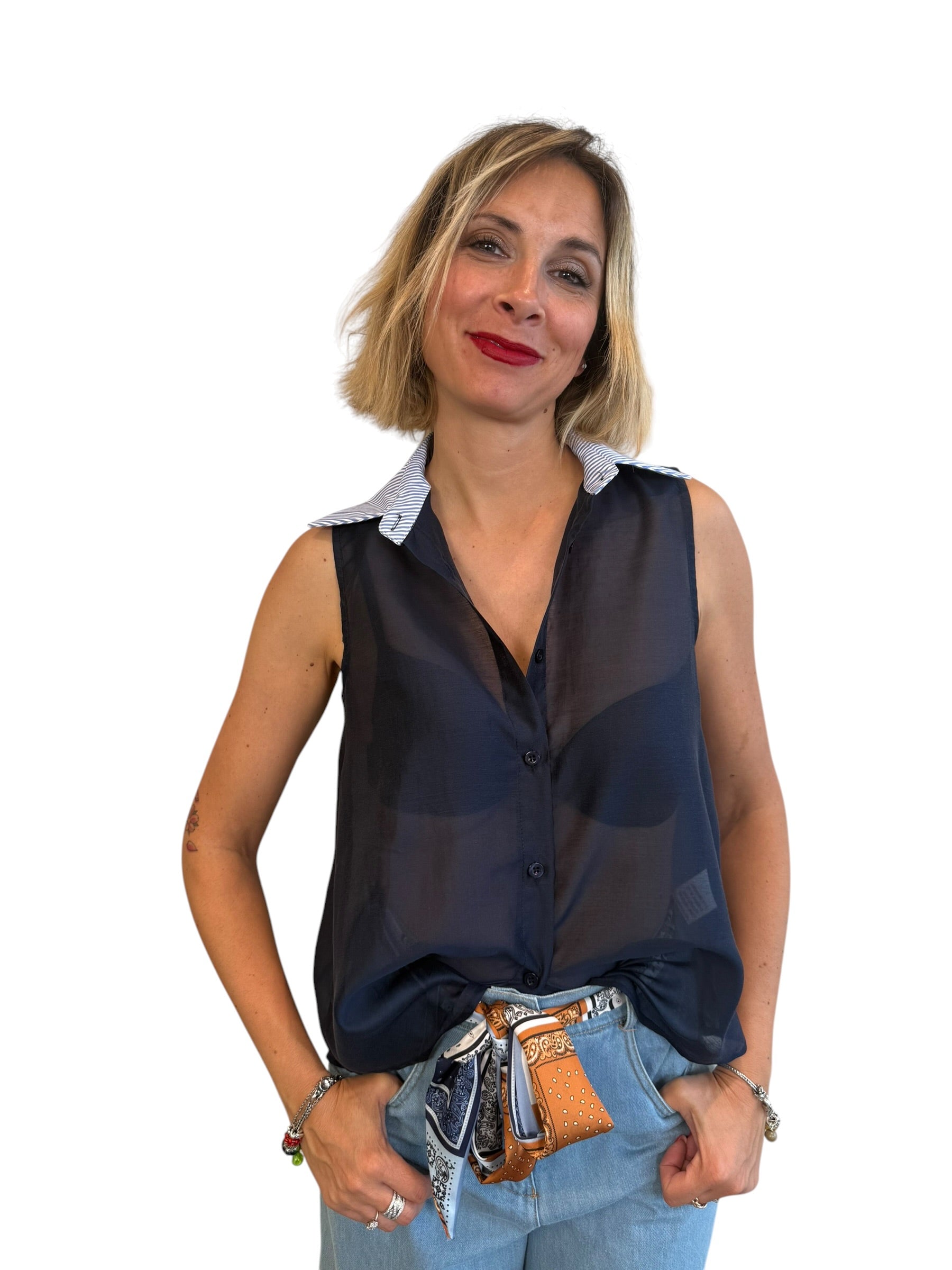 Camicia Smanicata Marina
