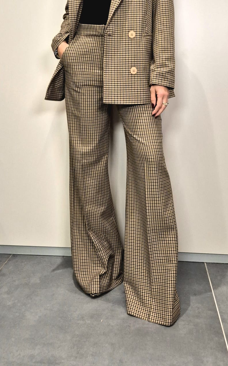 Pantaloni comodi palazzo stampa vichy bordeaux