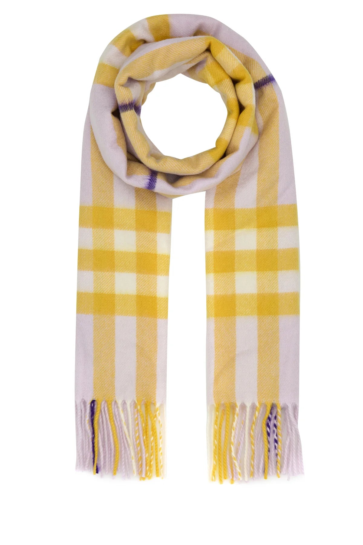 BURBERRY Sciarpa check lilla e senape cashmere