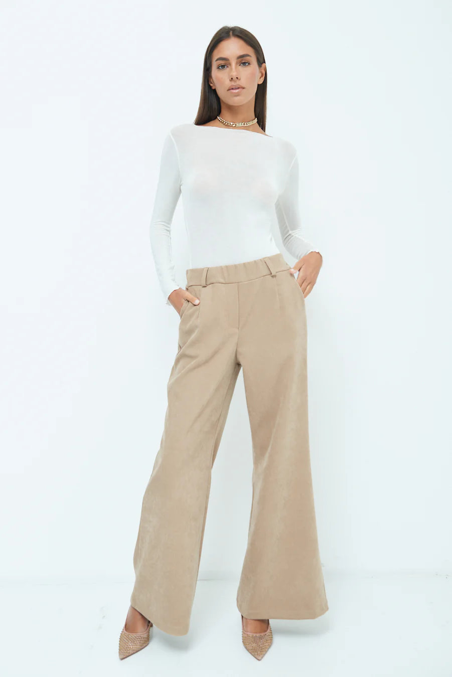 Pantaloni beige velluto