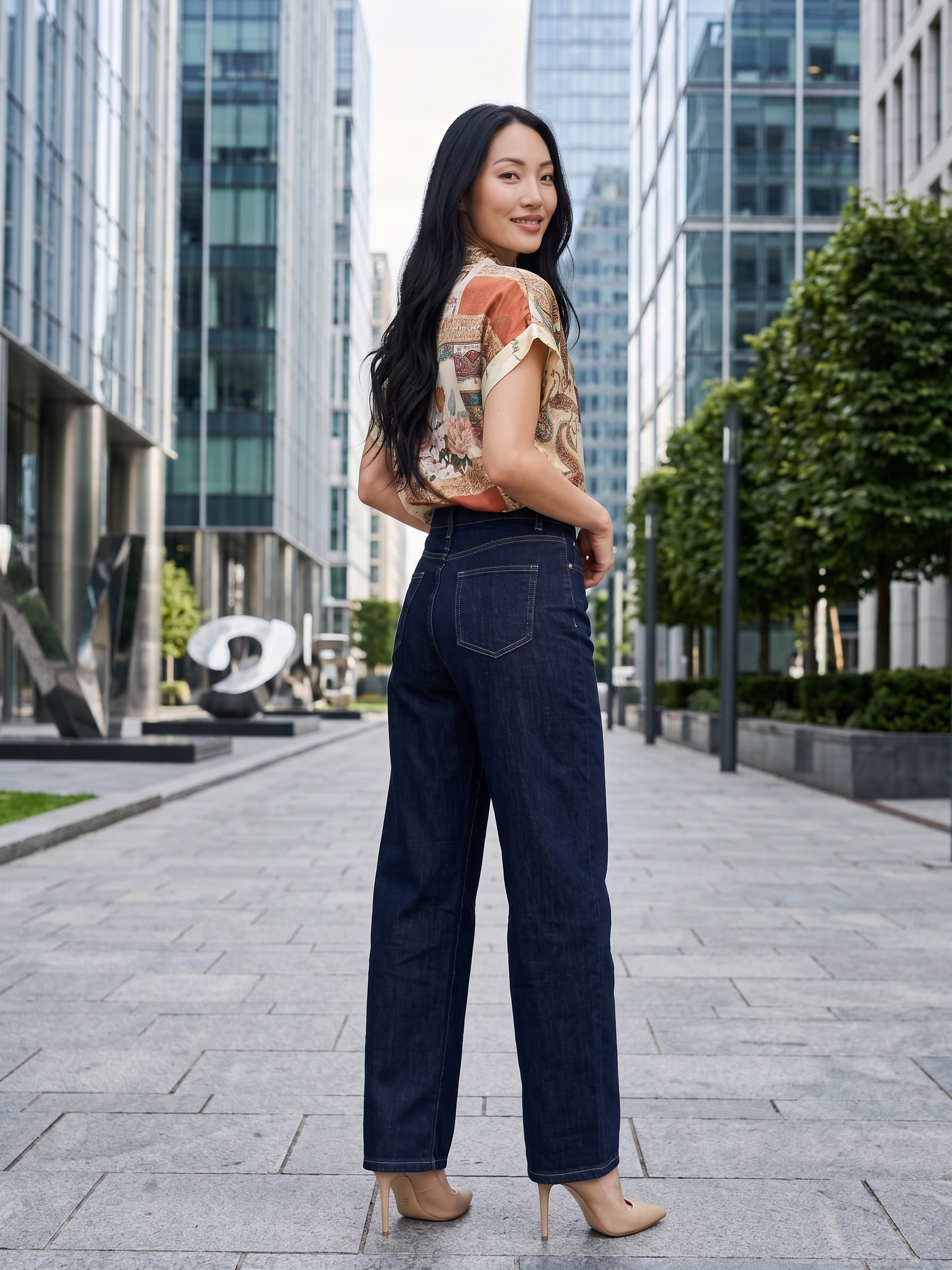 Jeans CARROT blu scuro cuciture beige