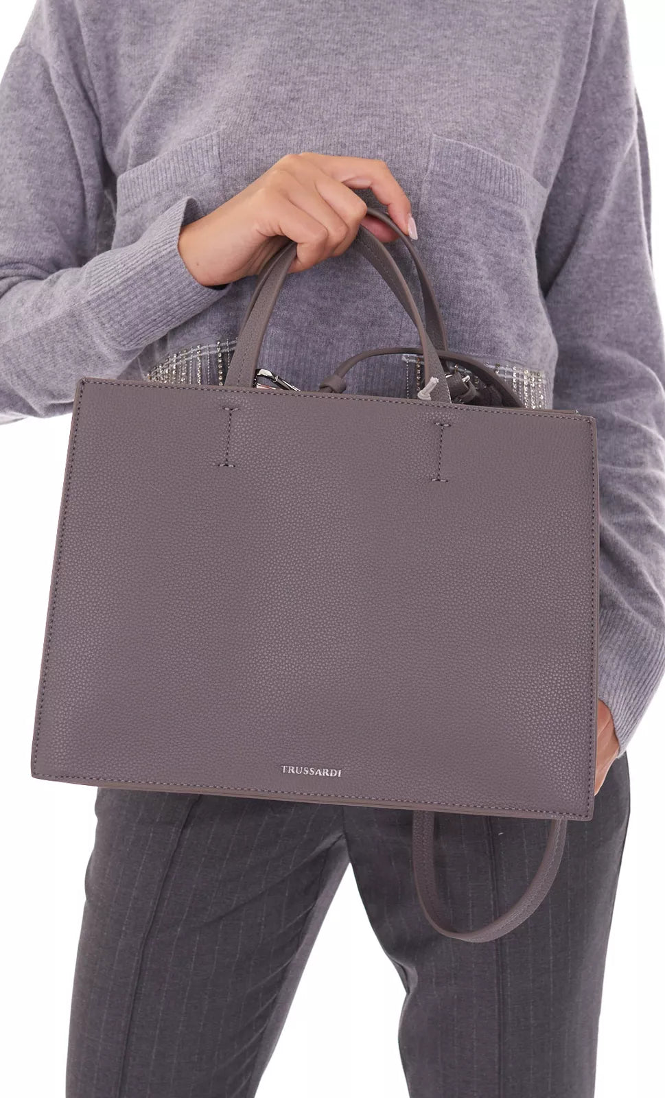 TRUSSARDI Borsa bauletto grigio tortora con tracolla