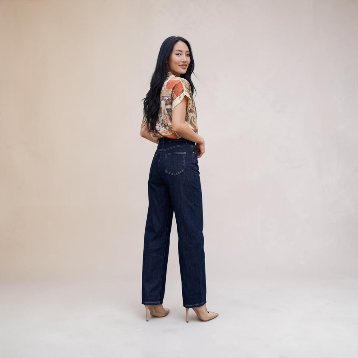 Jeans CARROT blu scuro cuciture beige