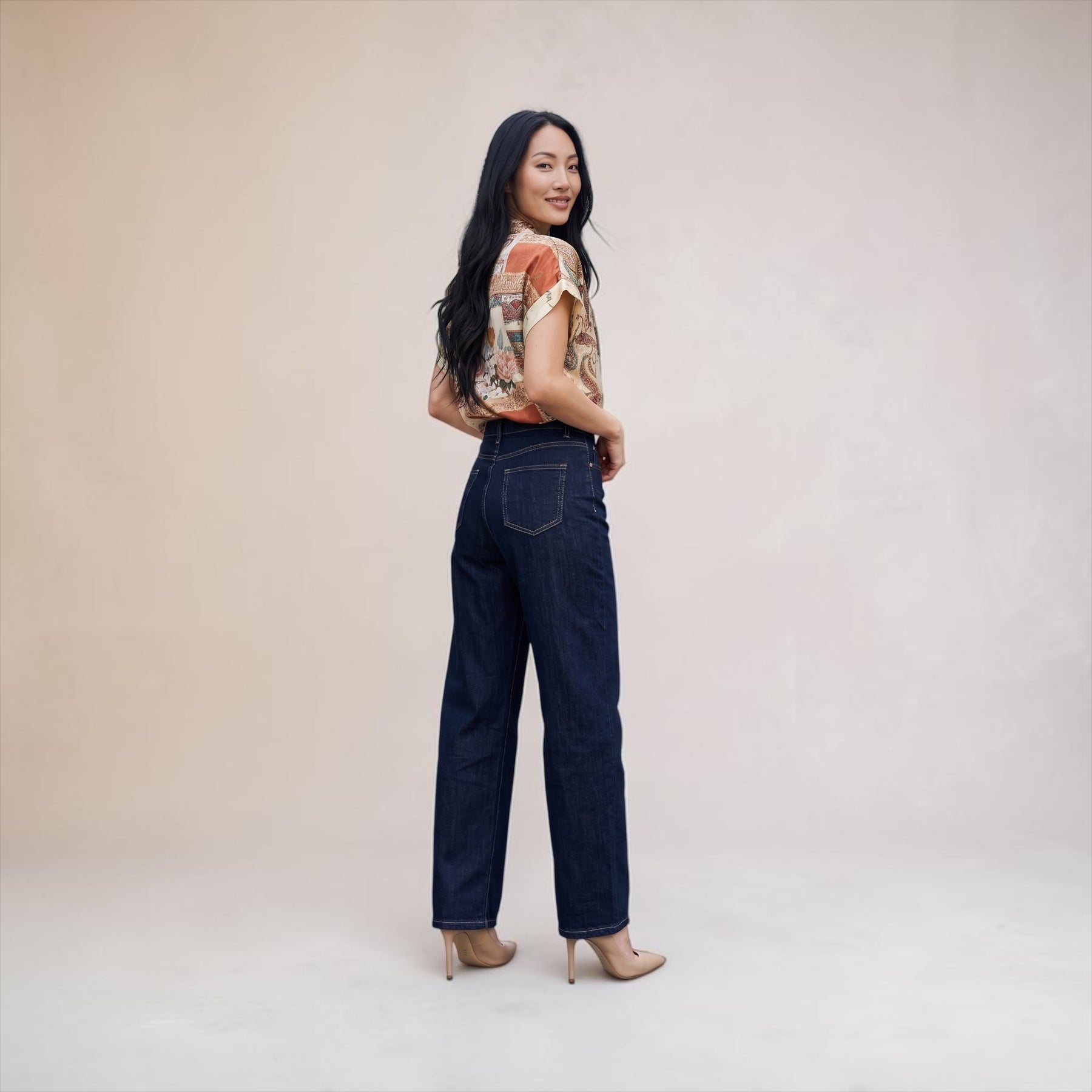 Jeans CARROT blu scuro cuciture beige