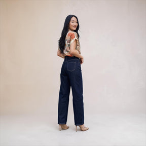 Jeans CARROT blu scuro cuciture beige