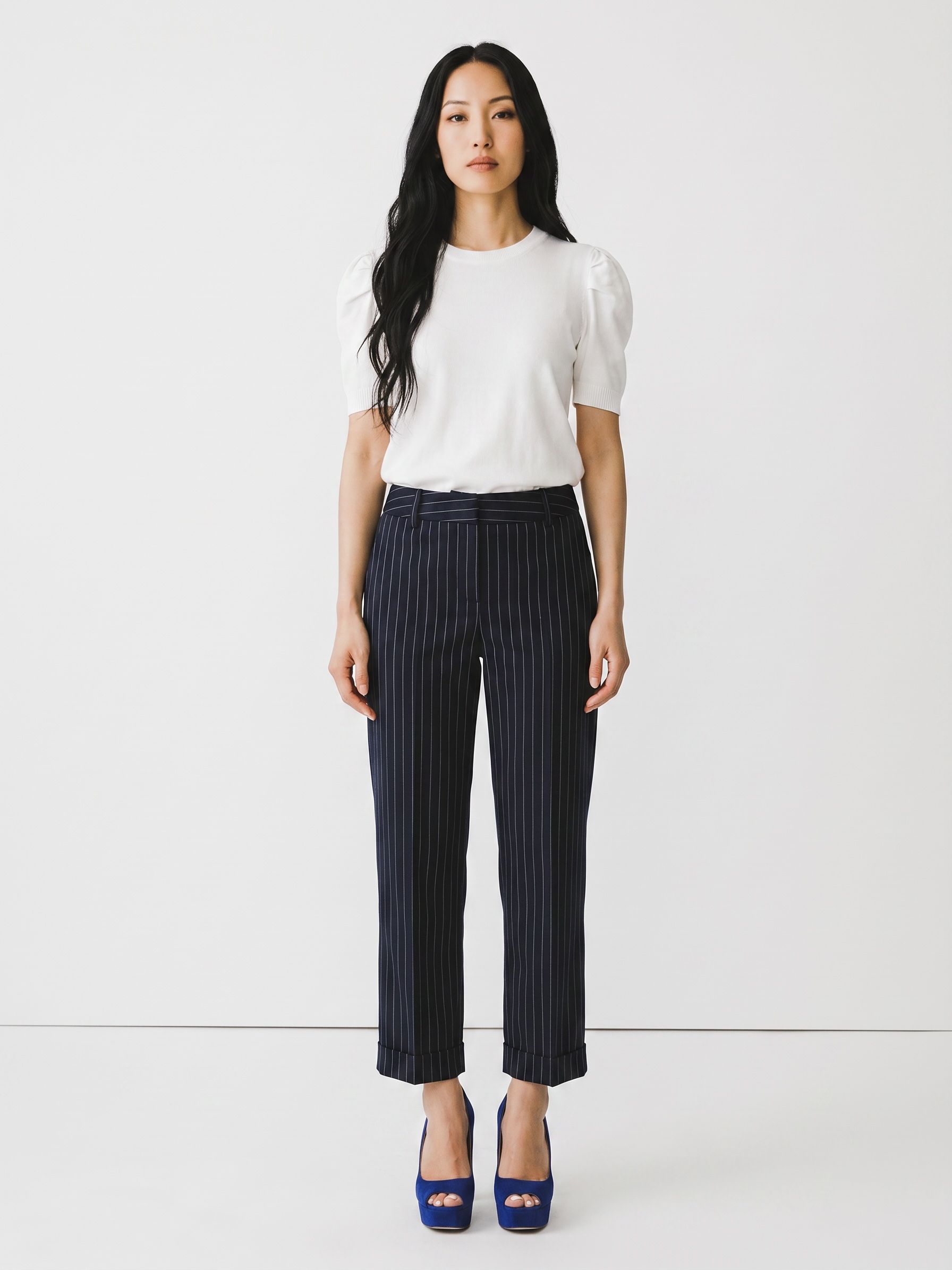 Pantalone crop blu dritto  gessato