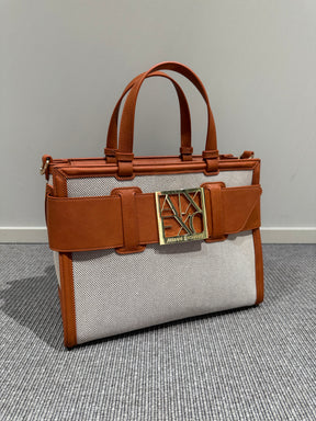 ARMANI Borsa cammello e canvas