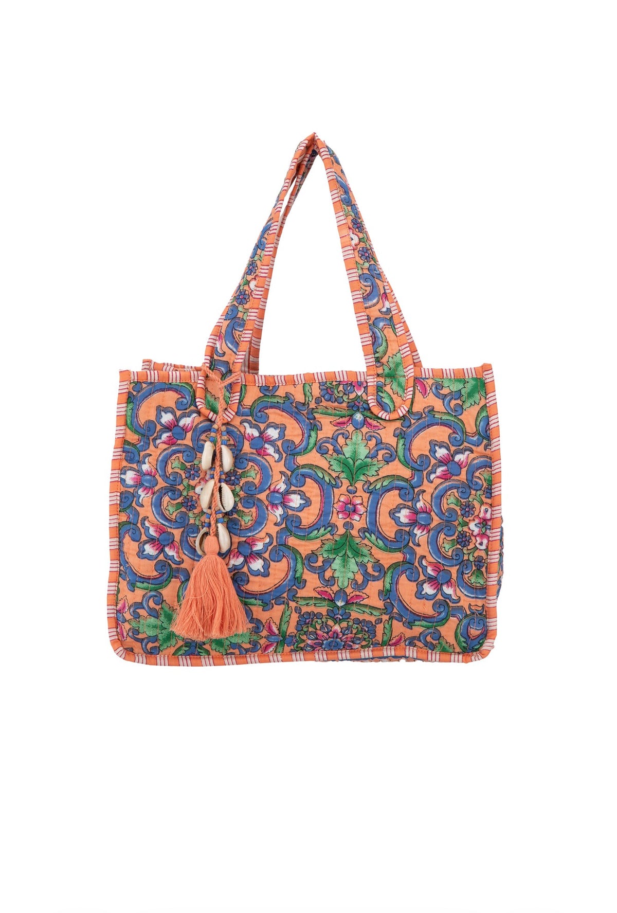 Borsa in tessuto arancio e blu misura media