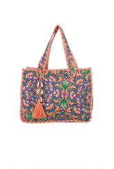 Borsa in tessuto arancio e blu misura media