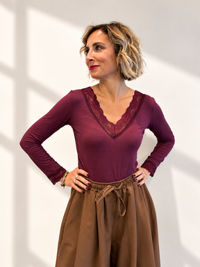 Sottogiacca misto cachemire scollo v pizzo