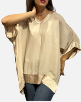 Blusa kimono scollo V  beige dettagli raso