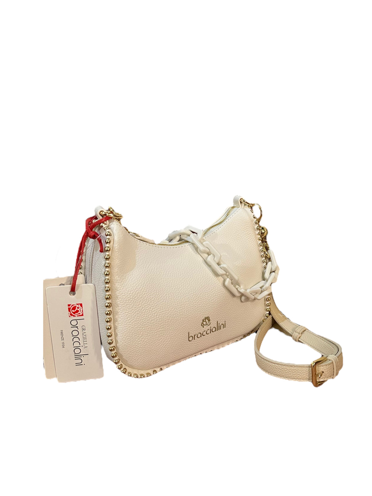 BRACCIALINI Borsa luna small bianca catena bianca