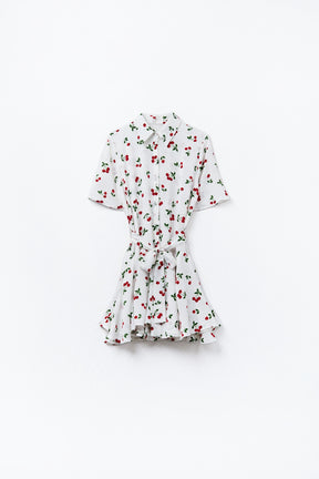 Q2 Abito a camicia corto con stampa di ciliegie