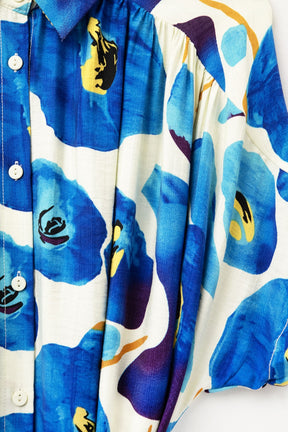 Abito floreale Bliss nelle tonalità blu ciano e giallo