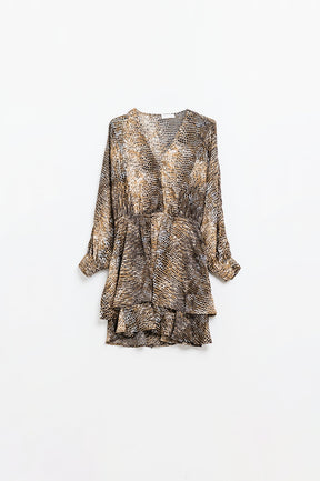 abito in chiffon con stampa leopardata marrone