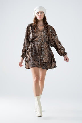 abito in chiffon con stampa leopardata marrone