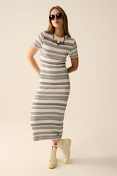 Q2 Abito maxi in maglia di alta qualità con dettaglio a zigzag