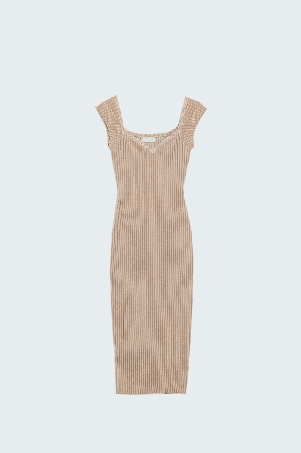 Q2 Abito midi beige in maglia a coste spesse con maniche a cappuccio