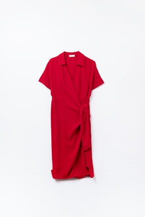Abito midi rosso con fiocco laterale