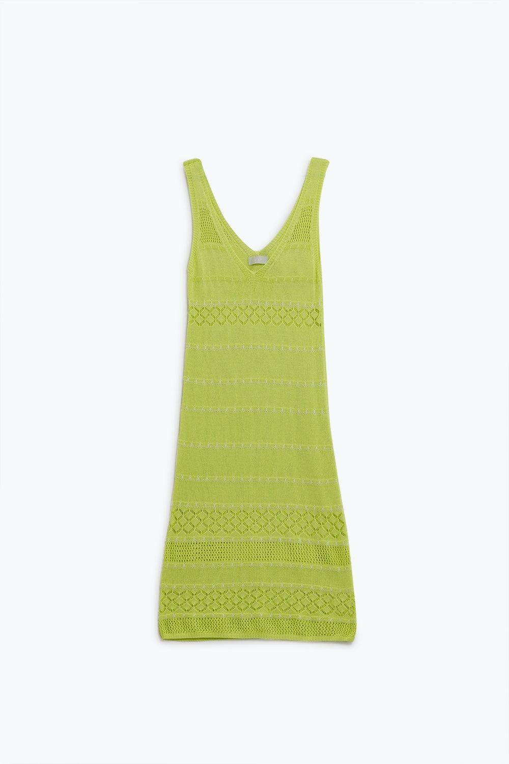 Q2 Abito midi senza maniche color lime con scollo a V e design all'uncinetto