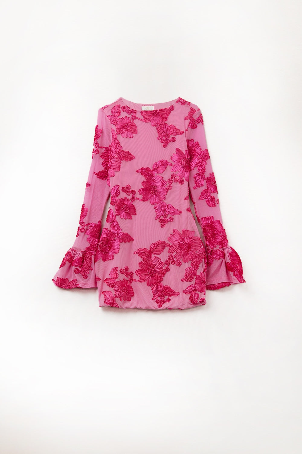 Q2 abito mini in chiffon color fucsia con broccato floreale