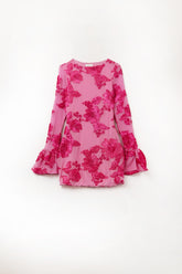 Q2 abito mini in chiffon color fucsia con broccato floreale