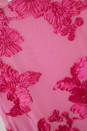 abito mini in chiffon color fucsia con broccato floreale