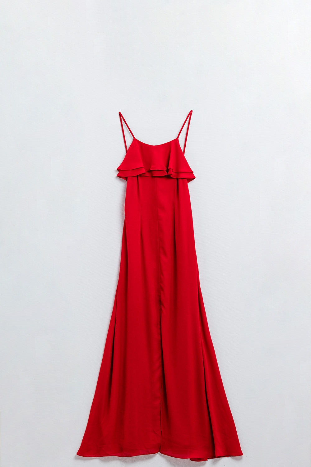 Q2 Abito rosso in chiffon con spalline e rouches