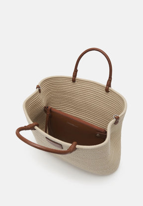 EMPORIO ARMANI borsa con pochette interna in corda color crema