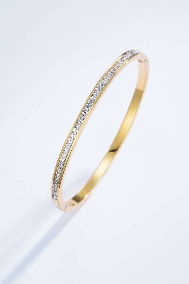 Bracciale rigido in acciaio inossidabile con strass: Oro giallo