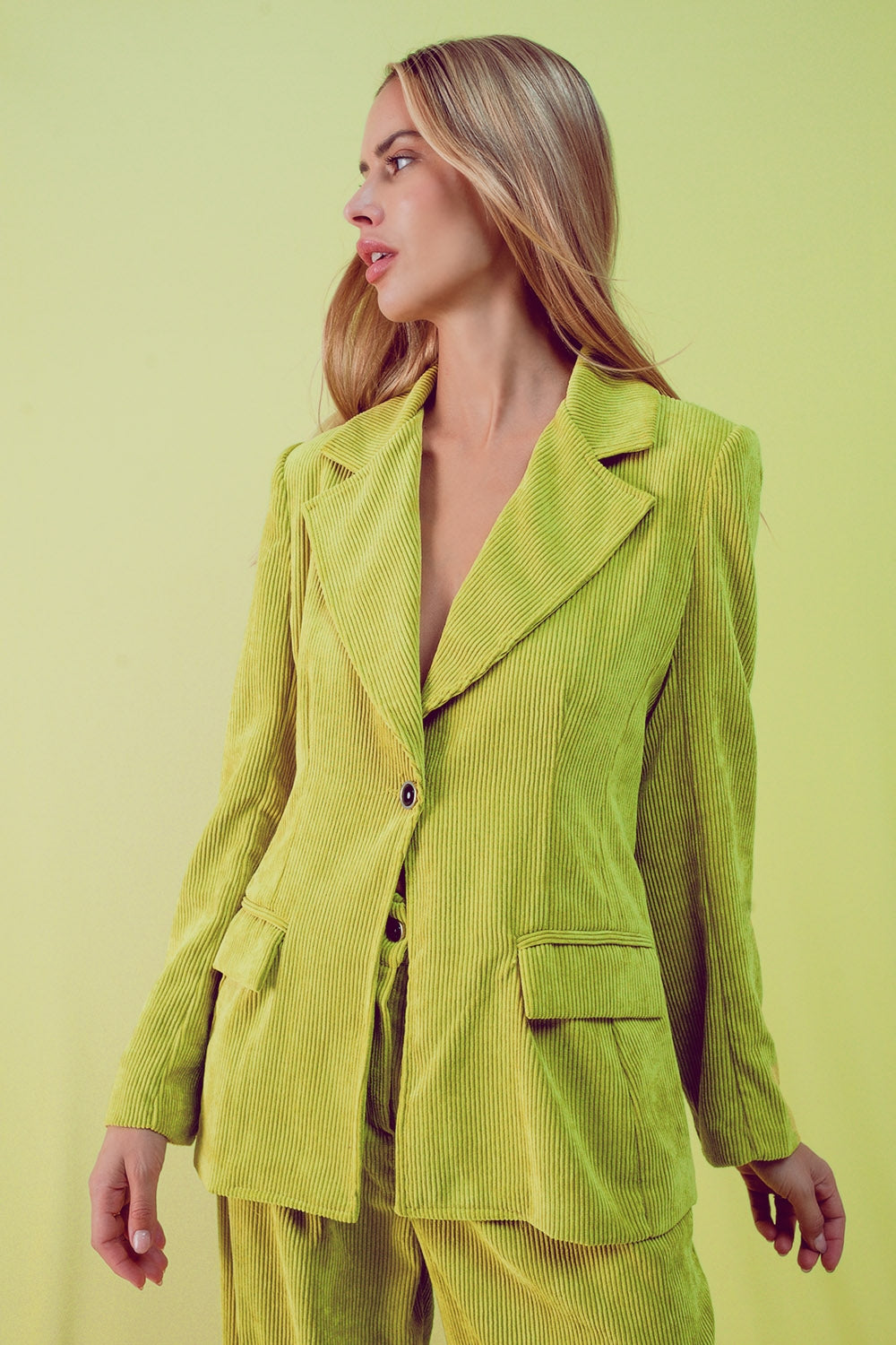 Blazer con bottoni vintage in velluto lime