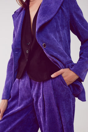 Blazer con bottoni vintage in velluto viola