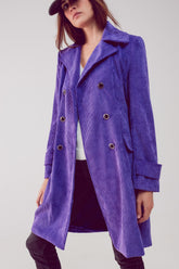 Q2 Blazer lungo con bottoni vintage in velluto viola