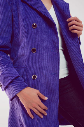 Blazer lungo con bottoni vintage in velluto viola