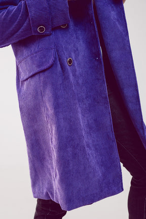 Blazer lungo con bottoni vintage in velluto viola