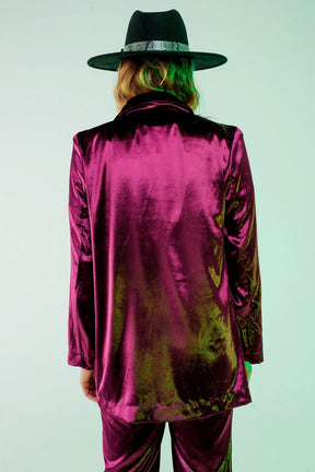 Blazer oversize in velluto viola