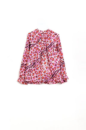 Blusa a Maniche Lunghe in Stampa Leopardata Fucsia alla Moda