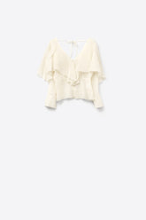 Q2 blusa corta in chiffon fluente con maniche lunghe