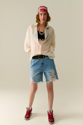 Blusa di chiffon beige morbida con dettaglio glitter